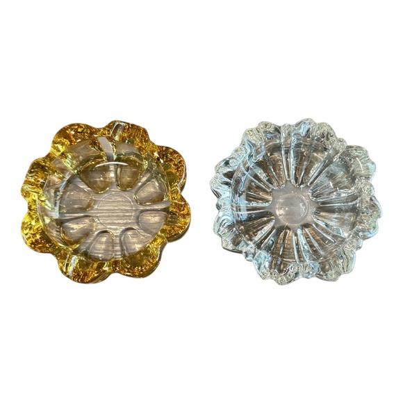 Vintage MCM Glass Ashtray Set Clear & Yellow Gold Flower Petal Design Home Decor - Picture 1 of 5